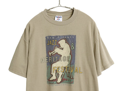 90s USA製 ジャズ フェス アート イラスト プリント Tシャツ メンズ L / オールド 音物 グラフィック ヘビーウェイト コットン カットソー
