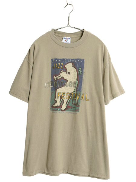 90s USA製 ジャズ フェス アート イラスト プリント Tシャツ メンズ L / オールド 音物 グラフィック ヘビーウェイト コットン カットソー