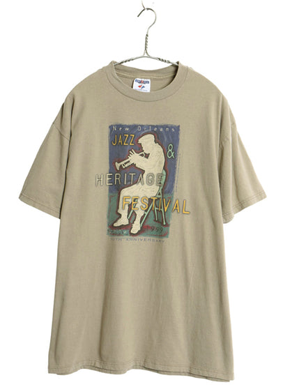 90s USA製 ジャズ フェス アート イラスト プリント Tシャツ メンズ L / オールド 音物 グラフィック ヘビーウェイト コットン カットソー