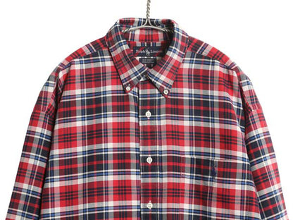 90s THE BIG SHIRT ラルフローレン チェック 長袖 ボタンダウン シャツ メンズ L オールド ポロ オックスフォード ビッグシャツ 長袖シャツ