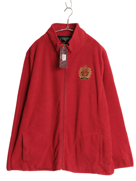 デッドストック 00s ローレン ラルフローレン フルジップ フリース ジャケット レディース XXXL オールド ポロ ハイネック 大きいサイズ 赤