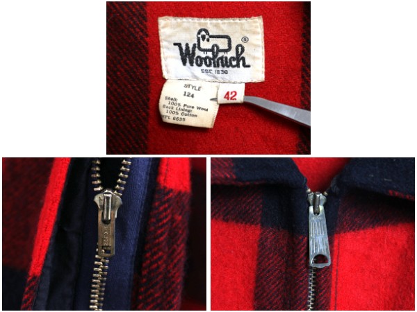 70s USA製 ウールリッチ ダブル マッキーノ ジャケット メンズ L 程 古着 ヴィンテージ ハンティング ウール フルジップ ブロック チェック