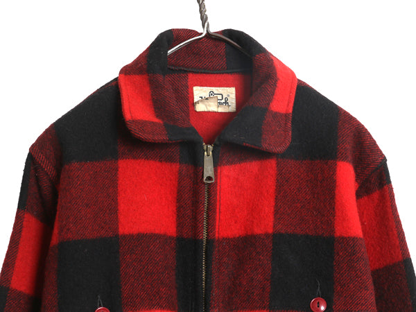 70s USA製 ウールリッチ ダブル マッキーノ ジャケット メンズ L 程 古着 ヴィンテージ ハンティング ウール フルジップ ブロック チェック