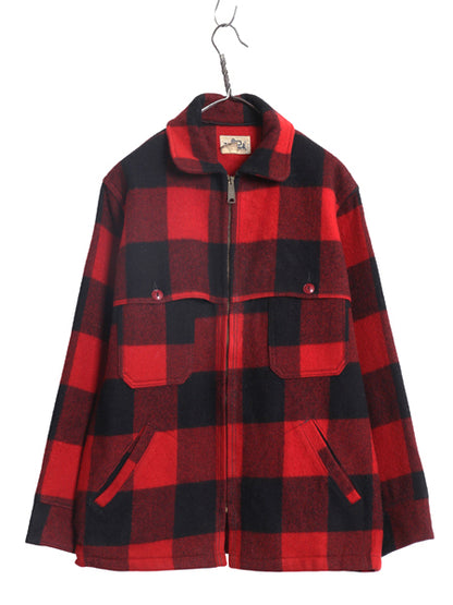 70s USA製 ウールリッチ ダブル マッキーノ ジャケット メンズ L 程 古着 ヴィンテージ ハンティング ウール フルジップ ブロック チェック