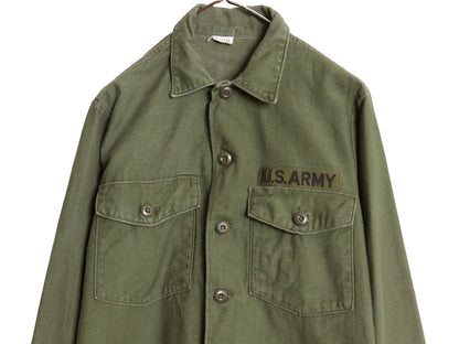 70s 米軍実物 US ARMY コットン サテン ユーティリティ シャツ M / ヴィンテージ 70年製 OG107 シャツ袖 3rd ミリタリー 軍物 ワッペン付き