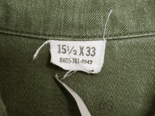 70s 米軍実物 US ARMY コットン サテン ユーティリティ シャツ M / ヴィンテージ 70年製 OG107 シャツ袖 3rd ミリタリー 軍物 ワッペン付き
