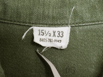 70s 米軍実物 US ARMY コットン サテン ユーティリティ シャツ M / ヴィンテージ 70年製 OG107 シャツ袖 3rd ミリタリー 軍物 ワッペン付き