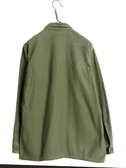70s 米軍実物 US ARMY コットン サテン ユーティリティ シャツ M / ヴィンテージ 70年製 OG107 シャツ袖 3rd ミリタリー 軍物 ワッペン付き