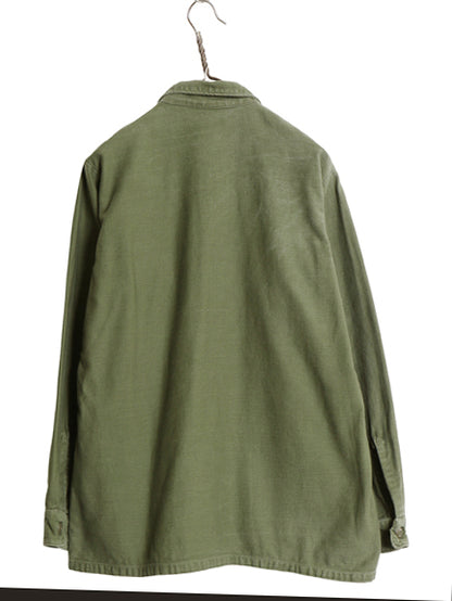 70s 米軍実物 US ARMY コットン サテン ユーティリティ シャツ M / ヴィンテージ 70年製 OG107 シャツ袖 3rd ミリタリー 軍物 ワッペン付き