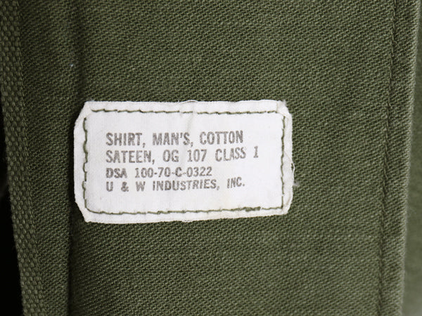 70s 米軍実物 US ARMY コットン サテン ユーティリティ シャツ M / ヴィンテージ 70年製 OG107 シャツ袖 3rd ミリタリー 軍物 ワッペン付き