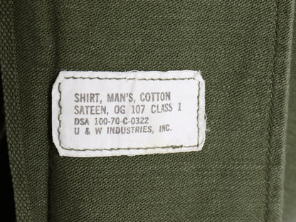 70s 米軍実物 US ARMY コットン サテン ユーティリティ シャツ M / ヴィンテージ 70年製 OG107 シャツ袖 3rd ミリタリー 軍物 ワッペン付き