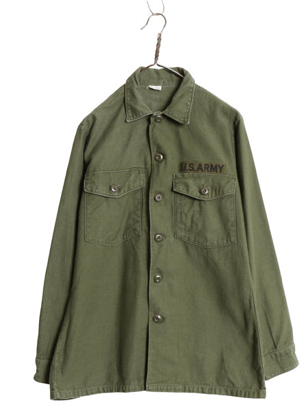 70s 米軍実物 US ARMY コットン サテン ユーティリティ シャツ M / ヴィンテージ 70年製 OG107 シャツ袖 3rd ミリタリー 軍物 ワッペン付き