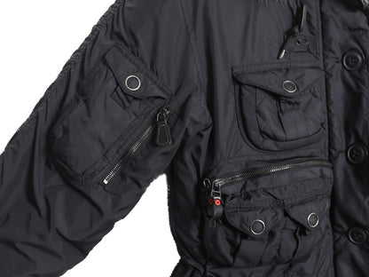 90s 00s ラルフローレン ナイロン ダウン ジャケット レディース S オールド ポロ マルチポケット 名作 フード パーカー ファー付き Y2K 黒