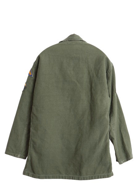 60s 米軍実物 US ARMY コットン サテン ユーティリティ シャツ M 程/ ヴィンテージ 62年製 1st 後期 筒袖 ミリタリー OG107 ワッペン付き