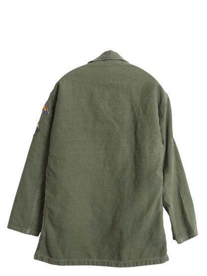 60s 米軍実物 US ARMY コットン サテン ユーティリティ シャツ M 程/ ヴィンテージ 62年製 1st 後期 筒袖 ミリタリー OG107 ワッペン付き
