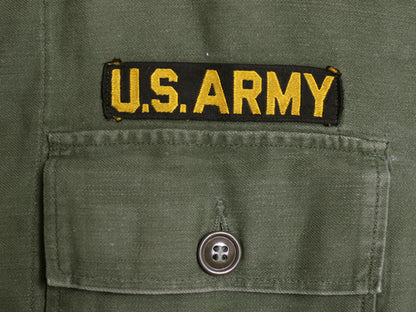 60s 米軍実物 US ARMY コットン サテン ユーティリティ シャツ M 程/ ヴィンテージ 62年製 1st 後期 筒袖 ミリタリー OG107 ワッペン付き