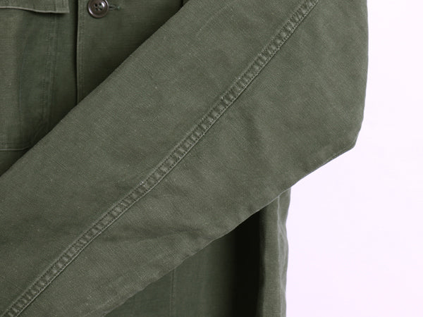 60s 米軍実物 US ARMY コットン サテン ユーティリティ シャツ M 程/ ヴィンテージ 62年製 1st 後期 筒袖 ミリタリー OG107 ワッペン付き