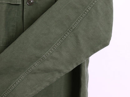 60s 米軍実物 US ARMY コットン サテン ユーティリティ シャツ M 程/ ヴィンテージ 62年製 1st 後期 筒袖 ミリタリー OG107 ワッペン付き