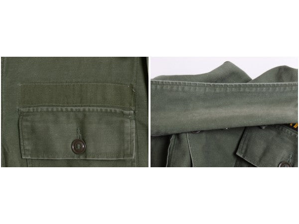 60s 米軍実物 US ARMY コットン サテン ユーティリティ シャツ M 程/ ヴィンテージ 62年製 1st 後期 筒袖 ミリタリー OG107 ワッペン付き