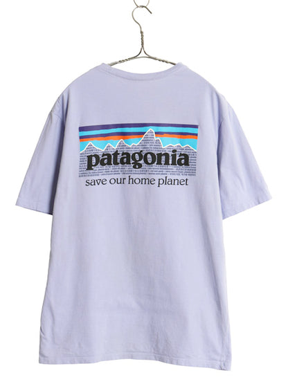パタゴニア 両面 プリント Tシャツ レディース S / アウトドア カットソー メッセージ バックプリント ロゴ オーガニックコットン パープル