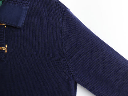 00s ラルフローレン ジーンズ ニット セーター レディース M / ポロ オールド コットン リブ編み プルオーバー フック留め 襟付き ネイビー
