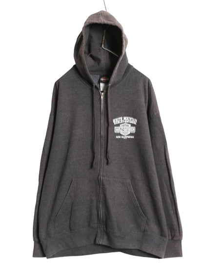  ハーレー ダビッドソン 両面 プリント フルジップ スウェット フード パーカー メンズ L / トレーナー バイク 裏起毛 グラフィック アート