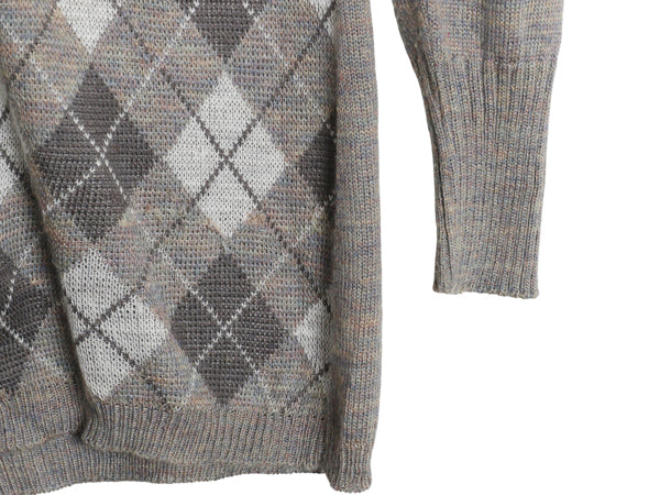 70s 80s シアーズ ロング ニット カーディガン レディース M 古着 ヴィンテージ アーガイル 前開き ウール アクリル セーター マルチカラー