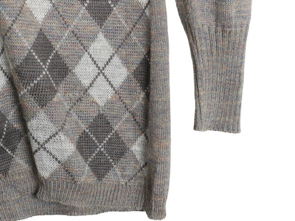 70s 80s シアーズ ロング ニット カーディガン レディース M 古着 ヴィンテージ アーガイル 前開き ウール アクリル セーター マルチカラー