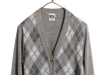 70s 80s シアーズ ロング ニット カーディガン レディース M 古着 ヴィンテージ アーガイル 前開き ウール アクリル セーター マルチカラー