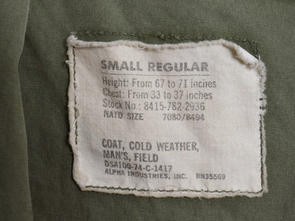 70s ALPHA 社製 米軍実物 US ARMY M-65 フィールド ジャケット SMALL REGULAR / 74年製 ヴィンテージ ミリタリー 3rd ブラス ジャンパー