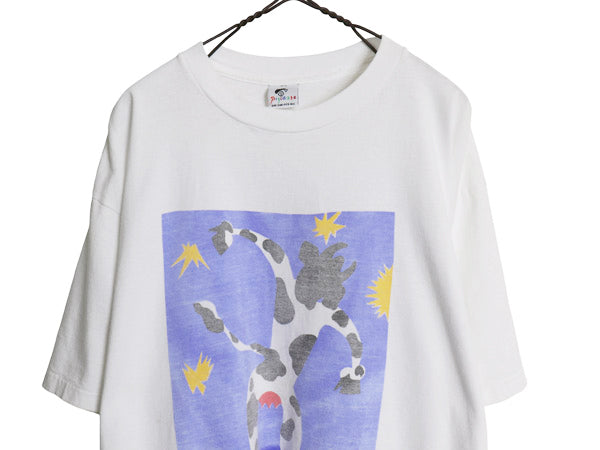 90s USA製 ★ マティス イカロス パロディ イラスト プリント Tシャツ メンズ XL オールド アート 芸術 絵画 アニマル シングルステッチ 白