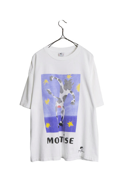 90s USA製 ★ マティス イカロス パロディ イラスト プリント Tシャツ メンズ XL オールド アート 芸術 絵画 アニマル シングルステッチ 白