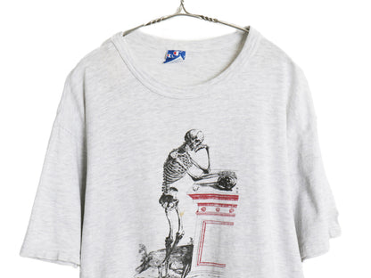 80s 90s USA製 ★ チャンピオン ハーバード カレッジ プリント Tシャツ メンズ L / ヴィンテージ スカル シングルステッチ 霜降り グレー