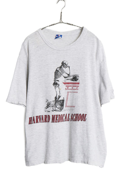 80s 90s USA製 ★ チャンピオン ハーバード カレッジ プリント Tシャツ メンズ L / ヴィンテージ スカル シングルステッチ 霜降り グレー