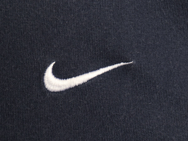 90s USA製 ナイキ スウッシュ 刺繍 半袖 Tシャツ メンズ L オールド ヘビーウェイト コットン ワンポイント カットソー シンプル ネイビー