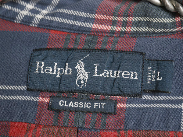 00s ラルフローレン チェック 長袖 ボタンダウン シャツ メンズ L オールド ポロ CLASSIC FIT コットン ワンポイント ポニー マルチカラー