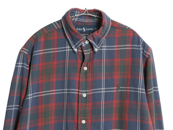 00s ラルフローレン チェック 長袖 ボタンダウン シャツ メンズ L オールド ポロ CLASSIC FIT コットン ワンポイント ポニー マルチカラー