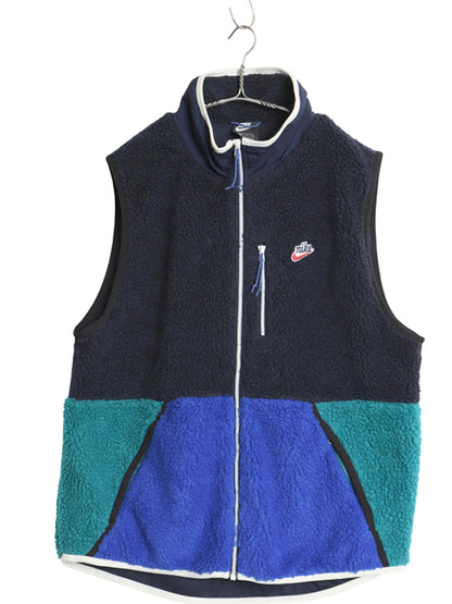 ナイキ シェルパ フリース ベスト メンズ XL / フルジップ ボア パイル ハイネック スウッシュ 重ね着 前開き マルチカラー 大きいサイズ