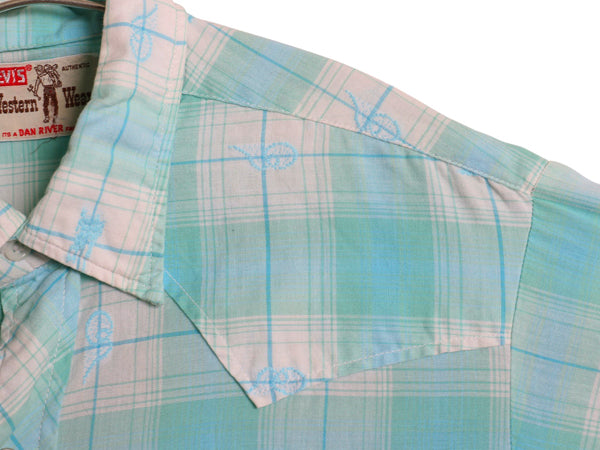 60s サドルマン タグ ★ リーバイス チェック ウエスタン シャツ メンズ M 程 古着 ヴィンテージ DAN RIVER コットン 総柄 長袖シャツ 薄手