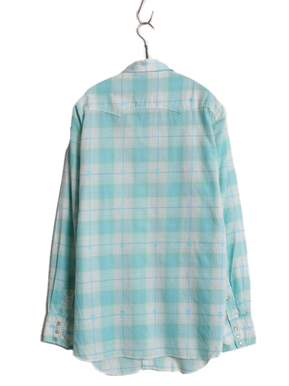 60s サドルマン タグ ★ リーバイス チェック ウエスタン シャツ メンズ M 程 古着 ヴィンテージ DAN RIVER コットン 総柄 長袖シャツ 薄手