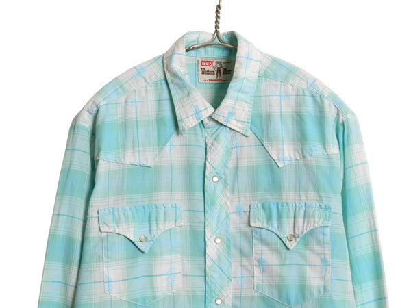 60s サドルマン タグ ★ リーバイス チェック ウエスタン シャツ メンズ M 程 古着 ヴィンテージ DAN RIVER コットン 総柄 長袖シャツ 薄手
