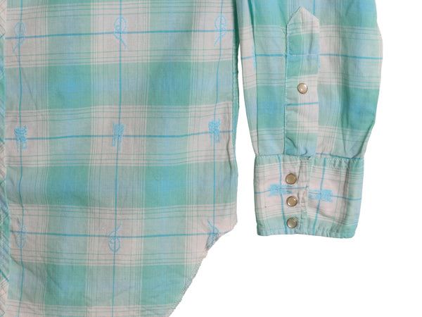 60s サドルマン タグ ★ リーバイス チェック ウエスタン シャツ メンズ M 程 古着 ヴィンテージ DAN RIVER コットン 総柄 長袖シャツ 薄手