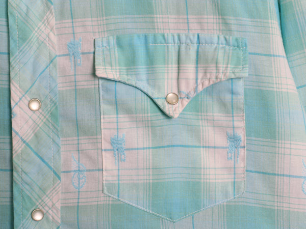 60s サドルマン タグ ★ リーバイス チェック ウエスタン シャツ メンズ M 程 古着 ヴィンテージ DAN RIVER コットン 総柄 長袖シャツ 薄手