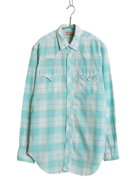 60s サドルマン タグ ★ リーバイス チェック ウエスタン シャツ メンズ M 程 古着 ヴィンテージ DAN RIVER コットン 総柄 長袖シャツ 薄手