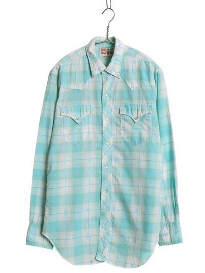 60s サドルマン タグ ★ リーバイス チェック ウエスタン シャツ メンズ M 程 古着 ヴィンテージ DAN RIVER コットン 総柄 長袖シャツ 薄手