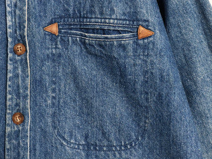 80s バナナリパブリック デニム シャツ ワンピース レディース S / 旧タグ ヴィンテージ ロングシャツ ワンピ ひざ丈 コート 襟 本革レザー