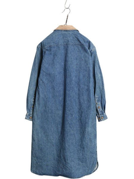 80s バナナリパブリック デニム シャツ ワンピース レディース S / 旧タグ ヴィンテージ ロングシャツ ワンピ ひざ丈 コート 襟 本革レザー