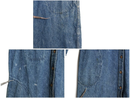 80s バナナリパブリック デニム シャツ ワンピース レディース S / 旧タグ ヴィンテージ ロングシャツ ワンピ ひざ丈 コート 襟 本革レザー