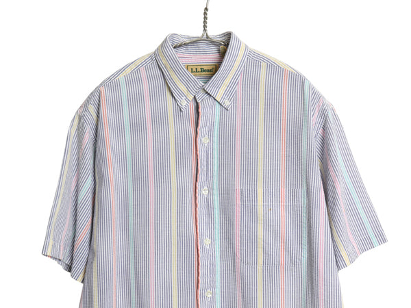 80s エルエルビーン ストライプ 半袖 ボタンダウン シャツ メンズ M / 古着 ヴィンテージ 半袖シャツ コットン シアサッカー ワンポイント