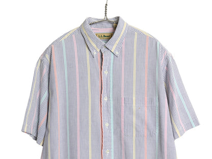 80s エルエルビーン ストライプ 半袖 ボタンダウン シャツ メンズ M / 古着 ヴィンテージ 半袖シャツ コットン シアサッカー ワンポイント